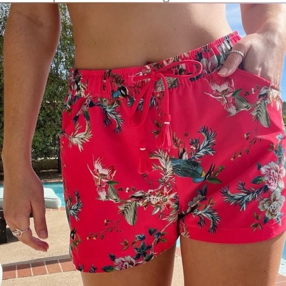 Johnny Was Malakye Board Shorts small coral birds tropical vacation floral trip